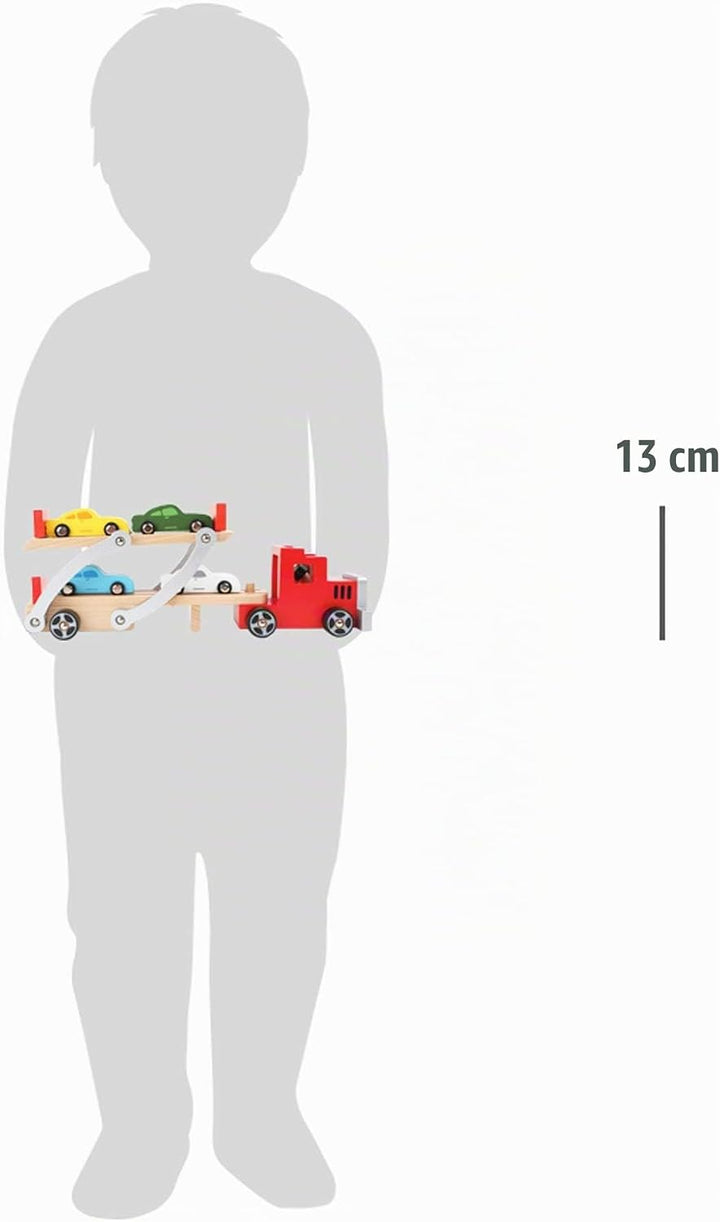 small foot Autotransporter aus Holz, mit abnehmbarem Anhänger und 4 bunten Autos, für Kinder ab 3 Ja