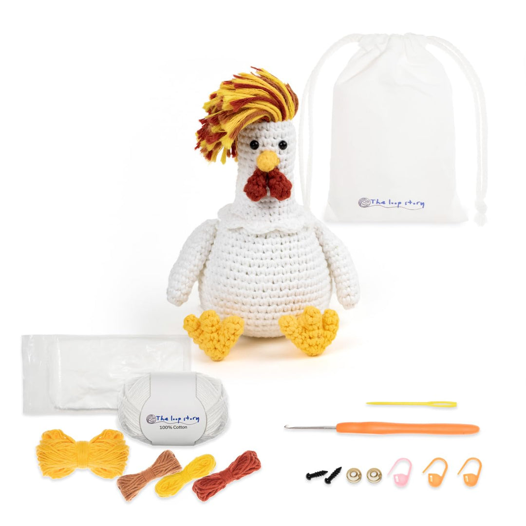 The loop story Häkelset Tiere Huhn Crochet kit mit Video-Kurs (Schritt für Schritt auf Englisch) – H