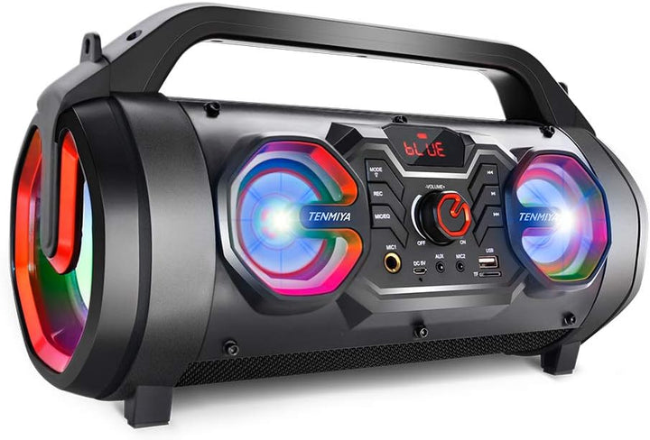 TENMIYA Bluetooth Lautsprecher, 30W Musikbox Bluetooth mit Subwoofer, FM Radio, RGB Licht. 10h Akku