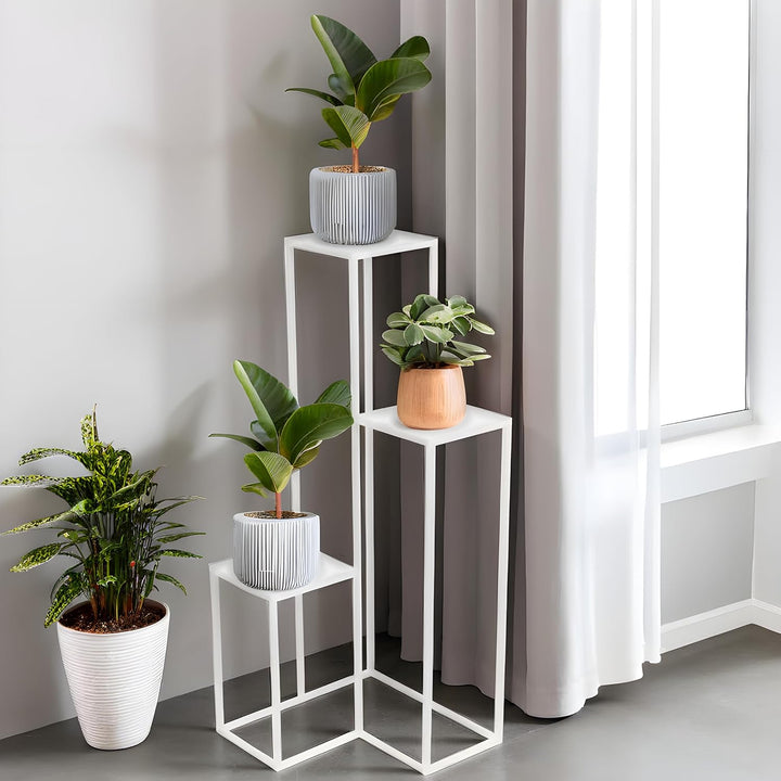 Pflanzenständer Elle Metall - 3 Etagen - 40x40x95cm - Farbe Weiss - für Zimmerblumen - Metallregal -