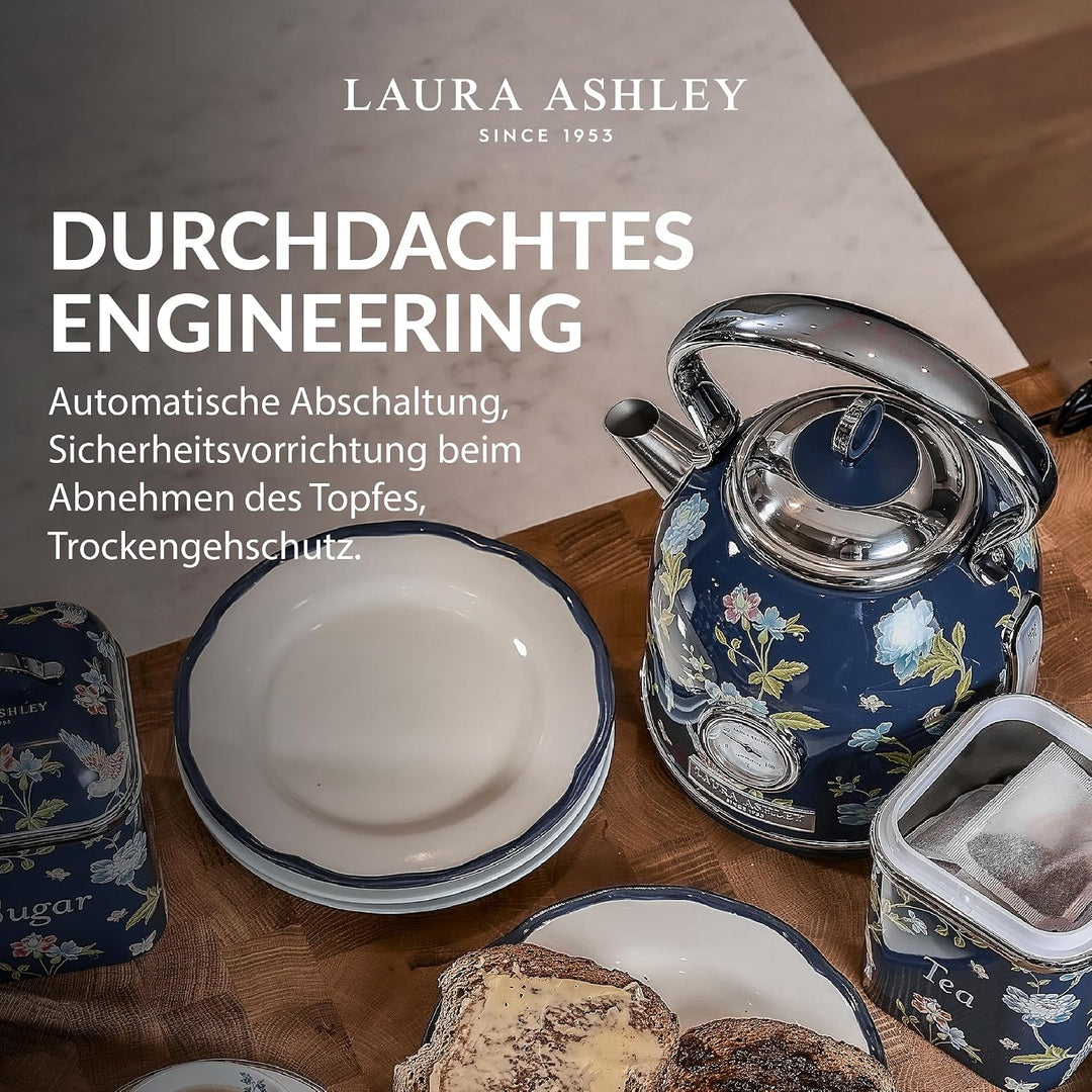 Laura Ashley Elveden Navy Kabelloser Elektrischer Wasserkocher von VQ. Edelstahl-Wasserkocher 1.7 Li