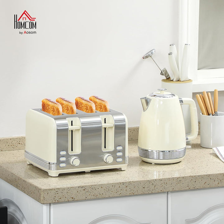 HOMCOM Wasserkocher Toaster Set mit Strix Thermostat Edelstahl Frühstück-Set mit 4 Scheiben Toaster,