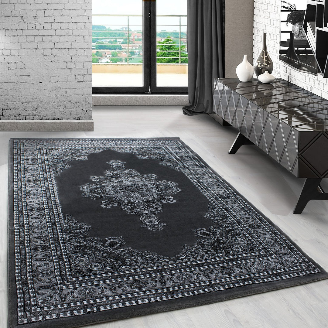 Teppich Wohnzimmer Traditioneller Orientalisch Design Grau 120 x 170 cm - Kurzflor Teppich Schlafzim