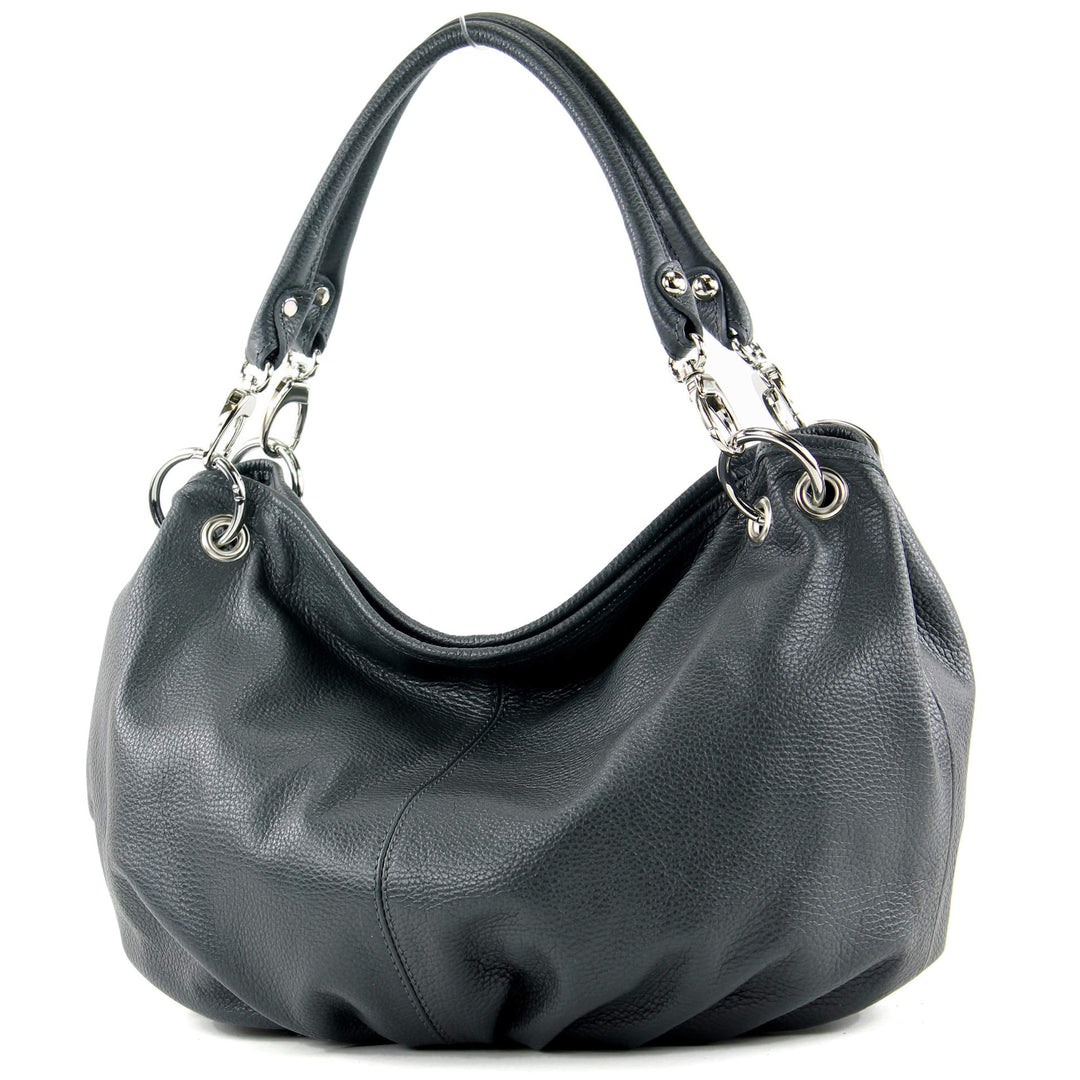 modamoda de - IT40 - ital. Damen Schultertasche aus Leder Anthrazitgrau Leder, Anthrazitgrau Leder