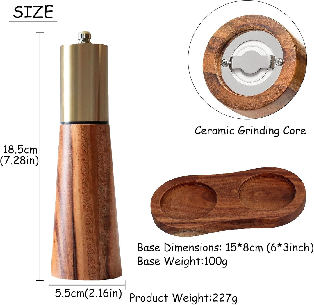 Set aus Goldenen Salz und Pfeffermühlen Mit Holzsockel, Manuelle Salz und Pfeffermühlen Mahlwerk aus