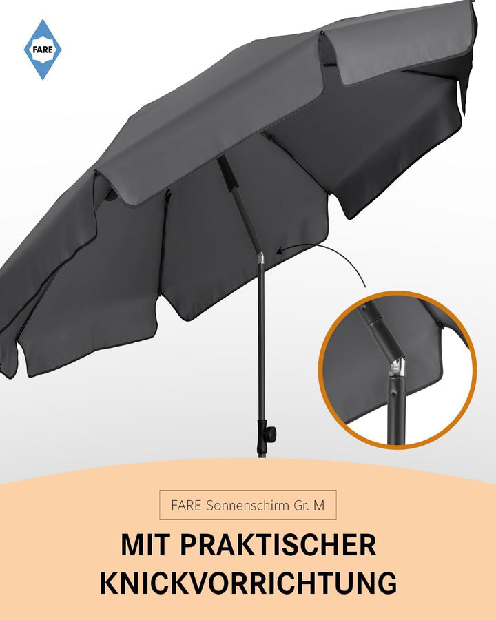 FARE Sonnenschirm Gr. M mit Volant - 180 cm Durchmesser - UV-Schutz 50+ für Balkon Garten Terrasse S