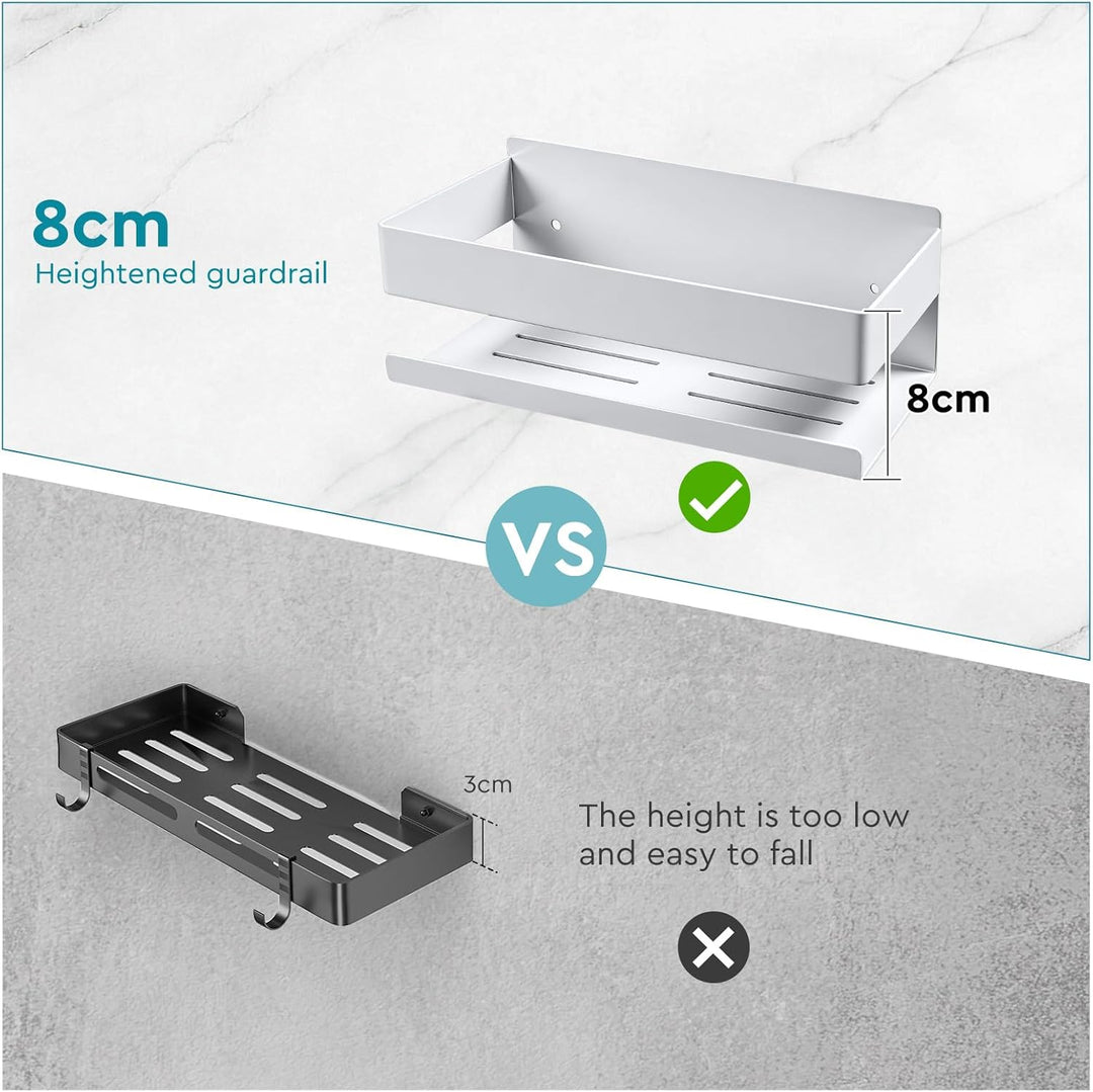 EXLECO Hoch Weiss 23CM Duschablage Ohne Bohren Duschregal Wand Edelstahl Badregal mit 2 Haken Duschk