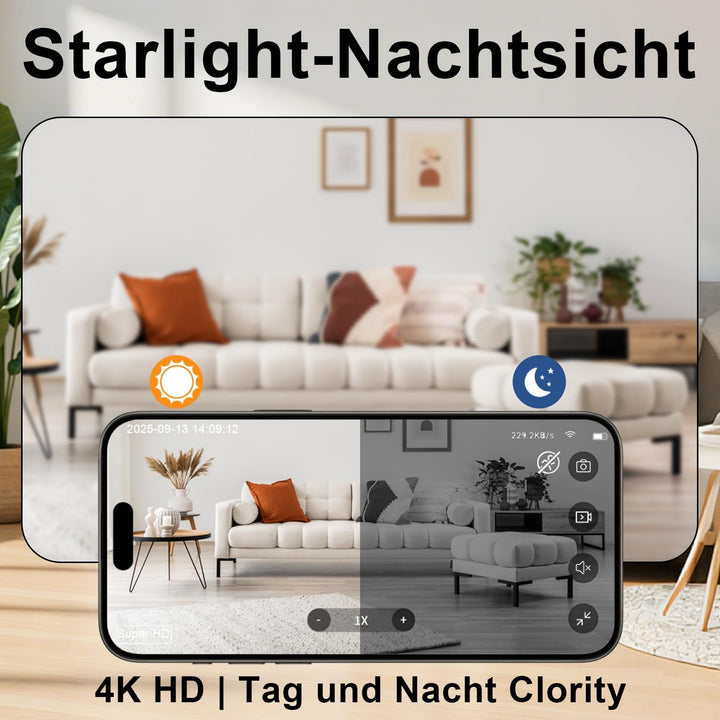 Mini Kamera 4K HD WLAN Kamera - Live Übertragung Handy APP Für WiFi Camera Indoor mit Akku Sicherhei