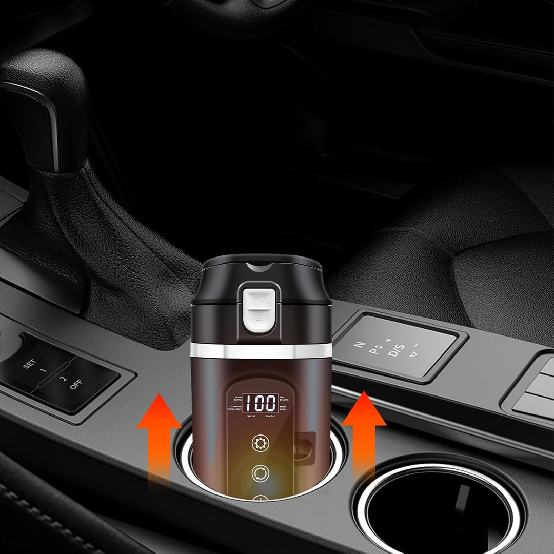 PORFOYO Wasserkocher Für Auto, 12V Auto Mini-Kaffee-Wasserkocher, 500ml, Schwarz, Bis Zu 100℃ Variab