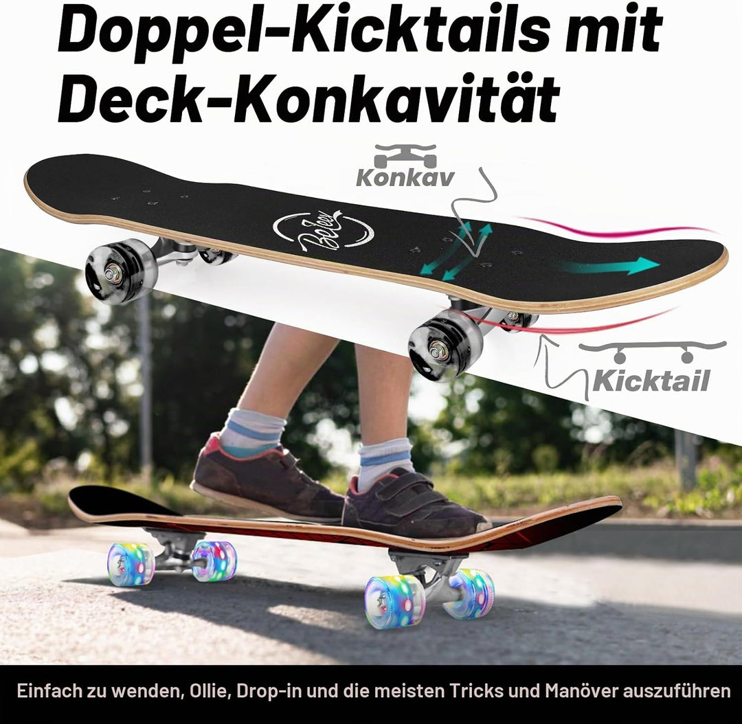 BELEEV Skateboard 31x8 Zoll Komplette Cruiser Skateboard für Kinder Jugendliche Erwachsene, 7-Lagige