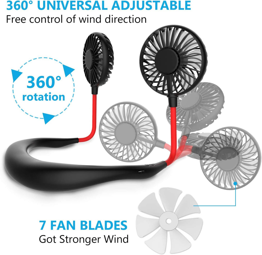 Halsventilator,Nackenventilator USB Mini Ventilator Hals,Neck Fan,Leise,3 Geschwindigkeiten,LED-Lich