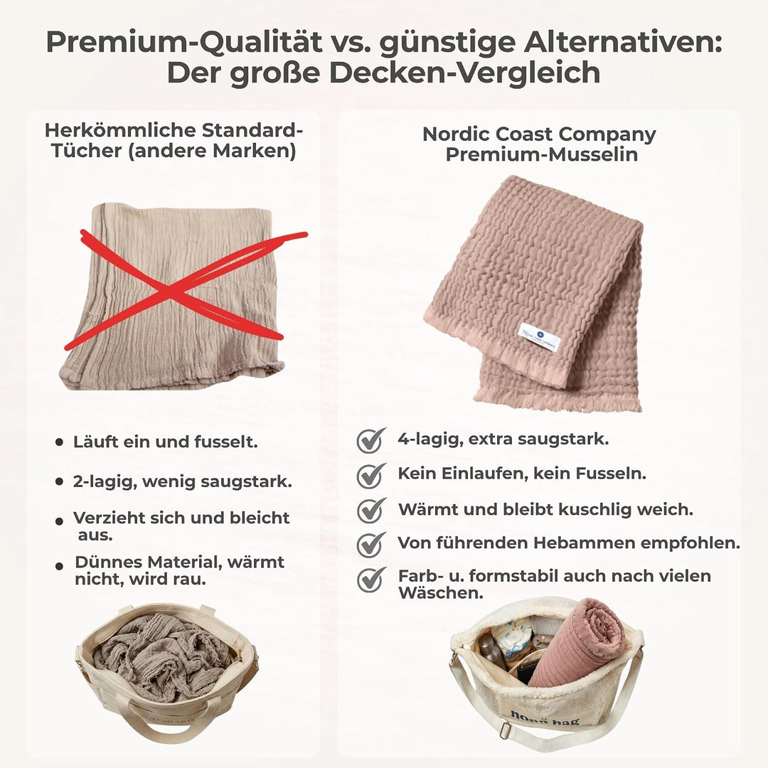 nordic coast company® Musselin Decke Baby Puckdecke Fransen Babydecke Musselin Mulltuch Pucktuch Spu