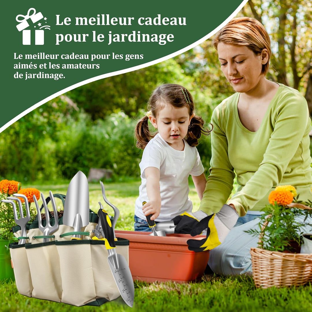 QRD Gartengeräte Set 8 in 1 Gartenwerkzeug mit Aufbewahrungstasche Gartenschaufel mit Gummigriff Gar