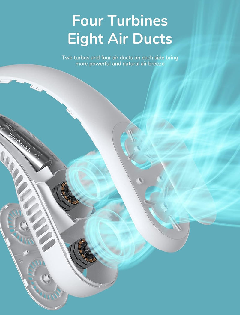 JISULIFE Vier Turbo Nacken Ventilator, Persönliche Klingenloser Wiederaufladbarer Ventilator, Tragba