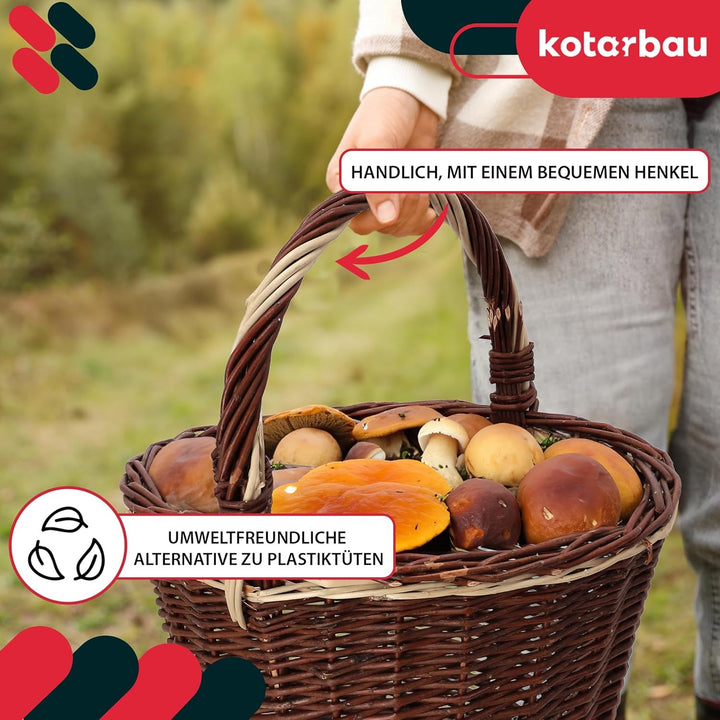 KOTARBAU® Einkaufskorb - Aufbewahrungskorb - Korb Geflochten - ⌀ 35 cm - Pilzkorb – Korb für Obst –