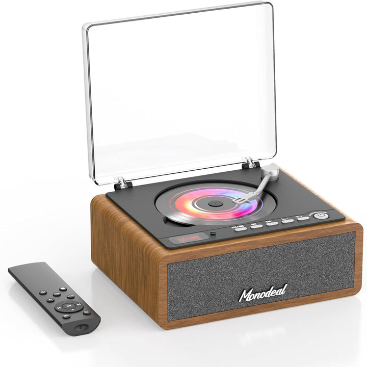MONODEAl Retro CD Player Bluetooth mit Holz Case, HiFi Bass Boost | Wiederaufladbar Discman mit Fern