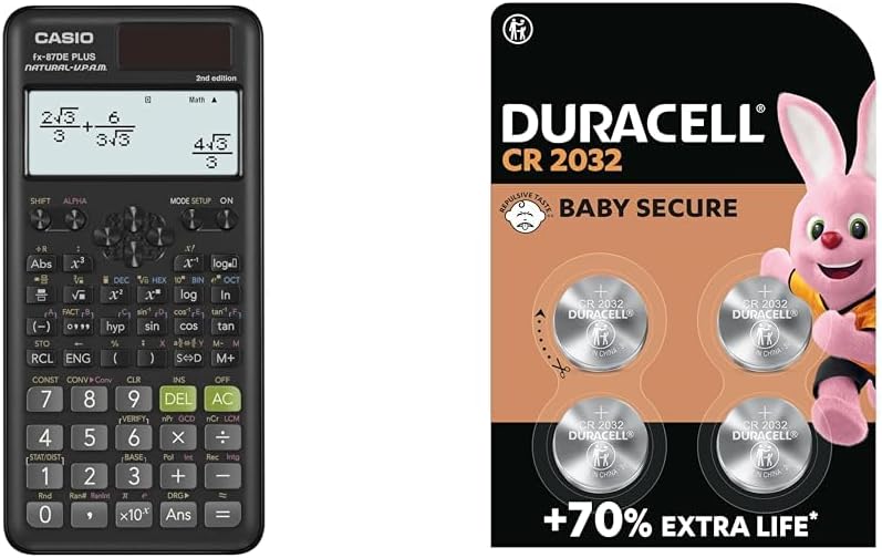 Casio FX-87DE PLUS-2 Wissenschaftlich-Technischer Schulrechner & Duracell Specialty 2032 Lithium-Kno