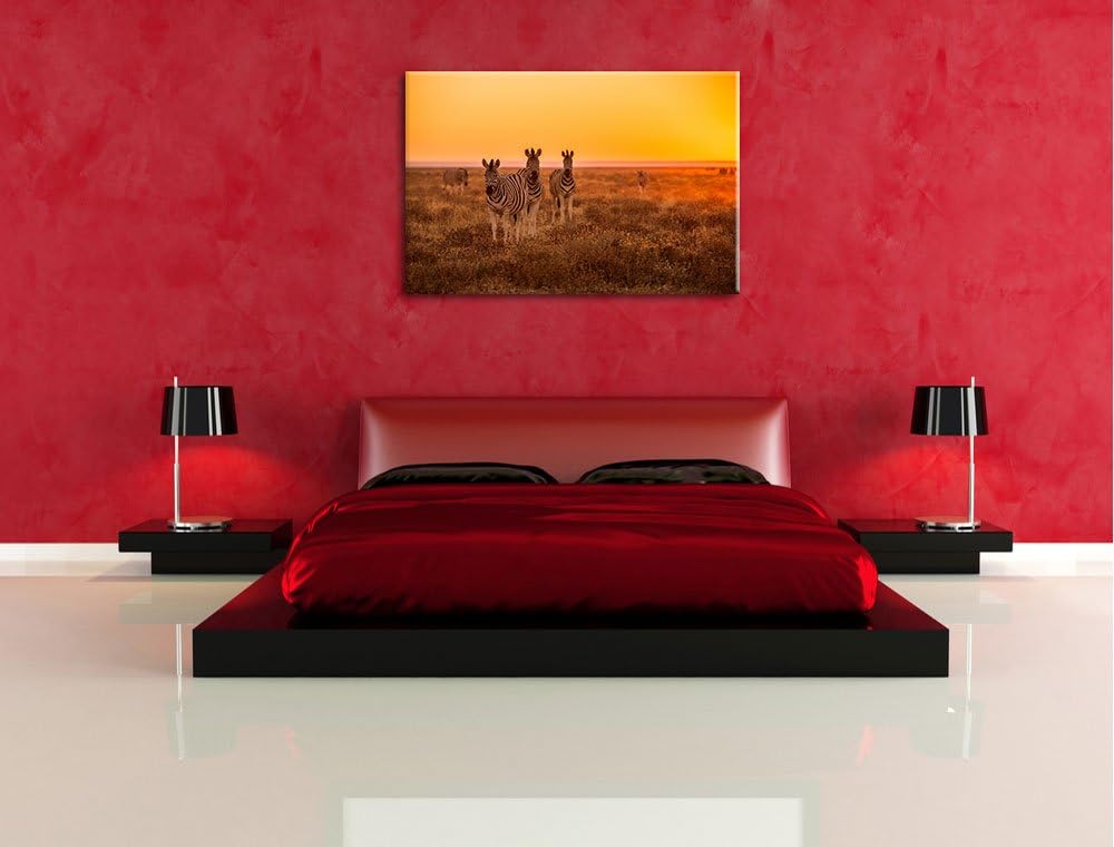 Zebra in der Savanne Format: 100x70 auf Leinwand, XXL riesige Bilder fertig gerahmt mit Keilrahmen,