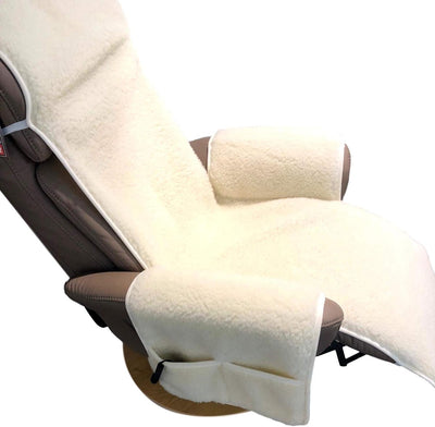 Alpenwolle Sesselschoner Relaxsessel Merino gelockt mit Taschen 100% Wolle Naturweiss