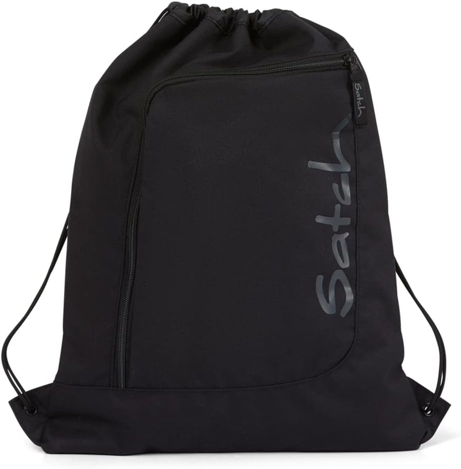 Satch Sportbeutel Blackjack - Schwarz | Turnbeutel für Mädchen und Jungen mit Reissverschlussfach, 1