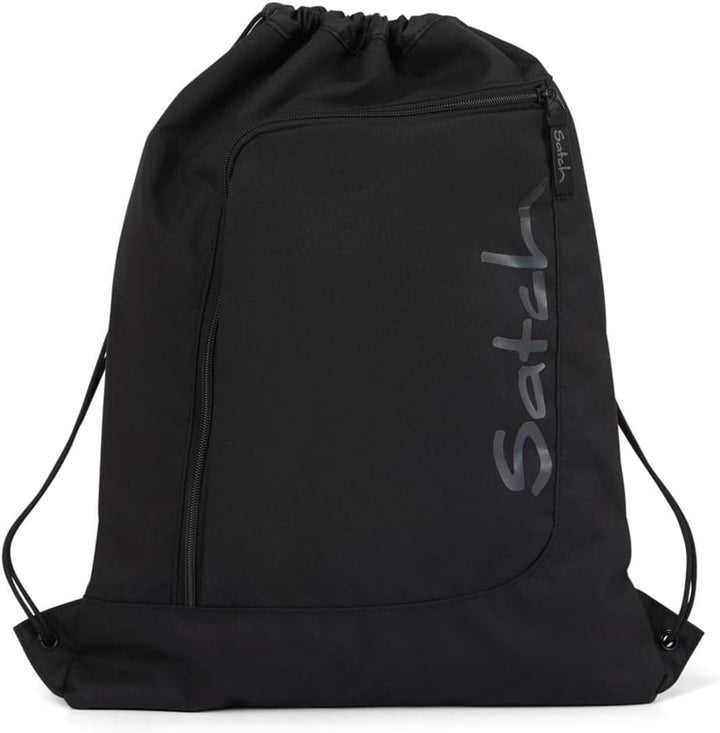 Satch Sportbeutel Blackjack - Schwarz | Turnbeutel für Mädchen und Jungen mit Reissverschlussfach, 1