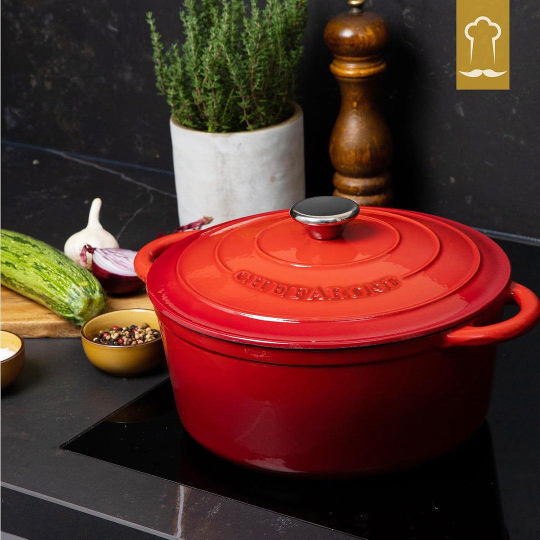 Gusseisen Topf 26 cm 4,7 L emailliert - Schmortopf mit Deckel Induktion - Gusseisen Bräter Topf Brot