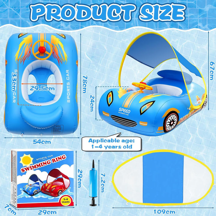 Schwimmring für Kinder, Schwimmhilfe mit Abnehmbarem Sonnendach, Schwimmreifen für Kinder Verstellba