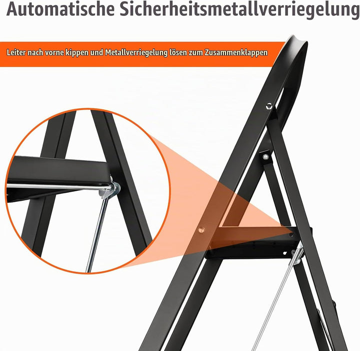 HBTower 2-Stufen-Leiter, Tritthocker mit Anti-Rutsch-Pedal, Tragbare Robuste Trittleiter mit Handläu