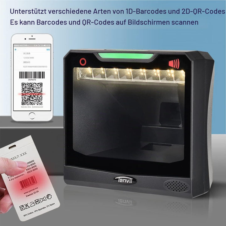 LENVII 1D 2D QR Desktop Barcode Scanner,Omnidirektionaler freihändiger USB qr code lesegerät,Barcode