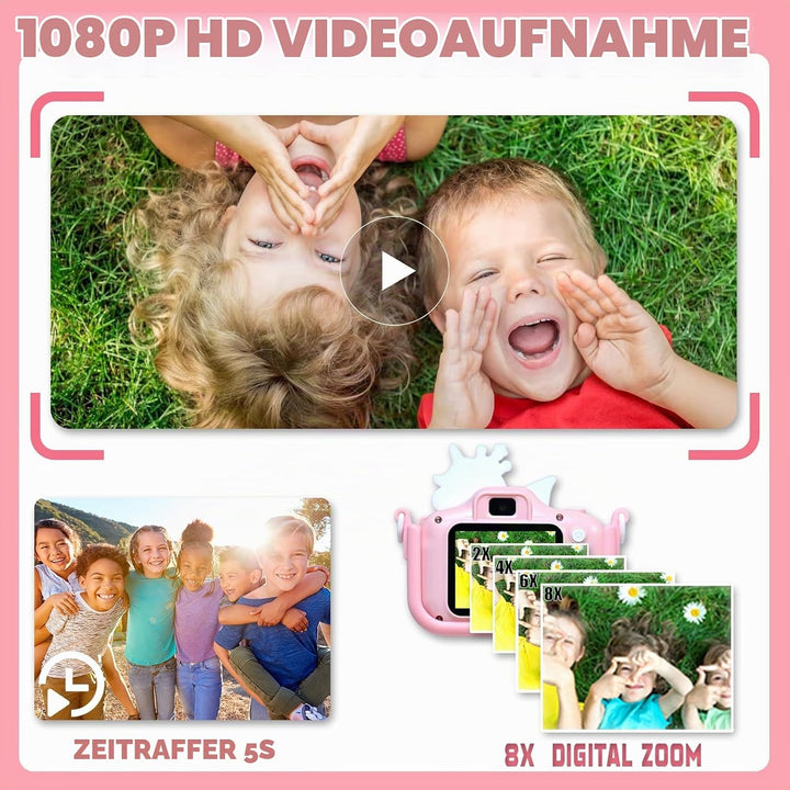 Kinderkamera, Digitalkamera Kinder 1080P 2,0"-Bildschirm Kinder Kamera mit 32GB Karte, Selfie Digita