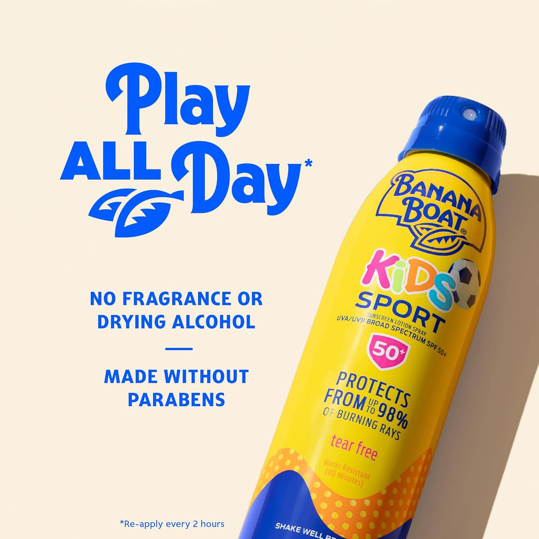 Banana Boat Sunscreen Kids Sport, Tear-Free Broad Spectrum Sunscreen Spray - SPF 50-6 Ounce Twin Pac
