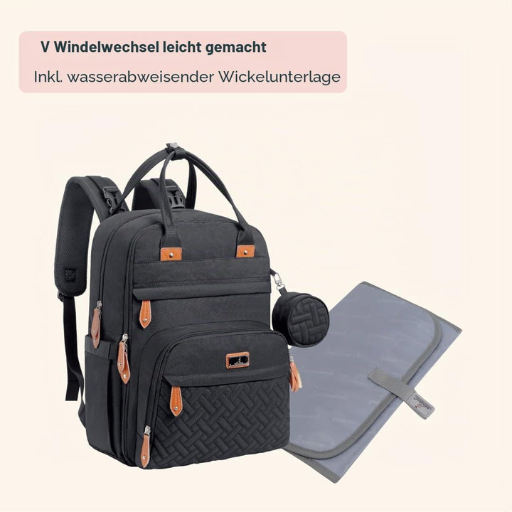 BabbleRoo Baby Wickeltasche/Rucksack, Wickelrucksack lässige Wickeltaschen Schwarz, Schwarz
