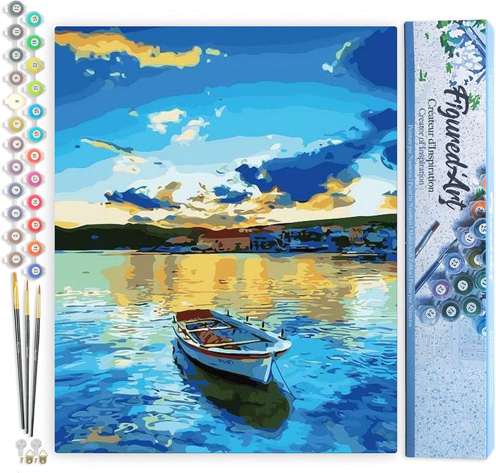 Figured'Art Malen Nach Zahlen Erwachsene Boot und Sonnenaufgang - Paint by Numbers Basteln DIY Baste
