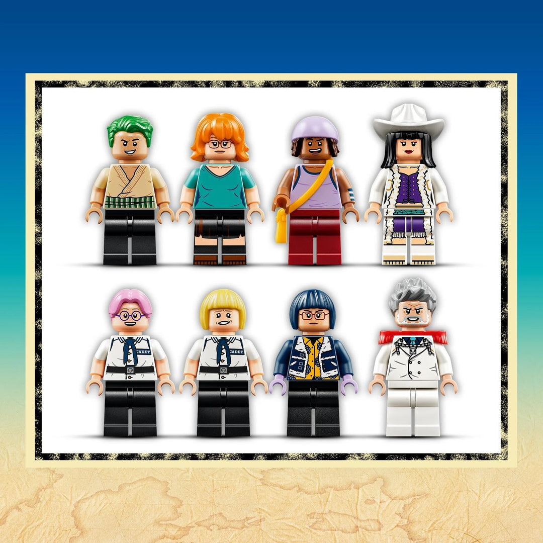 LEGO ONE PIECE Garps Marineschlachtschiff - Boots Modellbau mit 8 Minifiguren inkl. Zoro, Lysop und