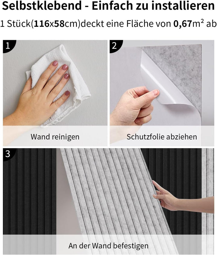 Gross Akustikpaneele Selbstklebend 116x58x1,8cm, 2 Stück Wandpaneele aus Schallschutzplatten, 1,35㎡