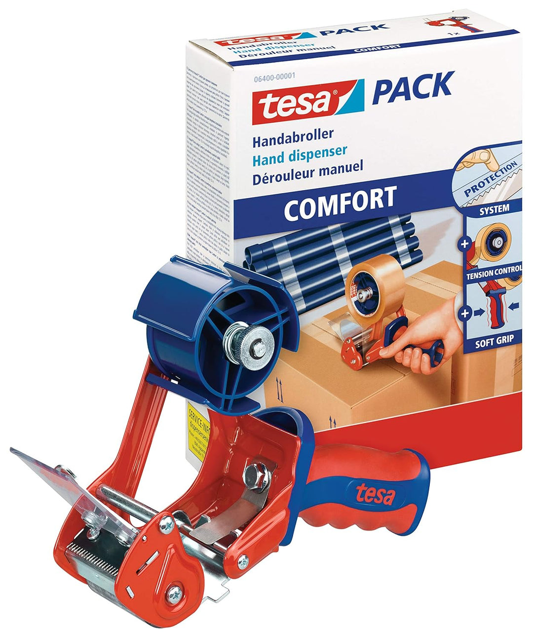 tesa 6400 Packband Handabroller COMFORT & tesapack 4713 Paketband im 6er Pack Bundle mit Paketband,