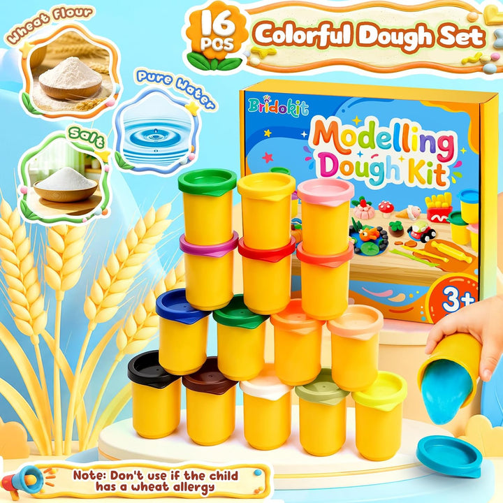 16 Farben Knete Set für Kinder ab 3 Jahren, Ungiftig &amp; Weich (50g/Dosen) | 5 Knete Zubehör, 10 Kreat