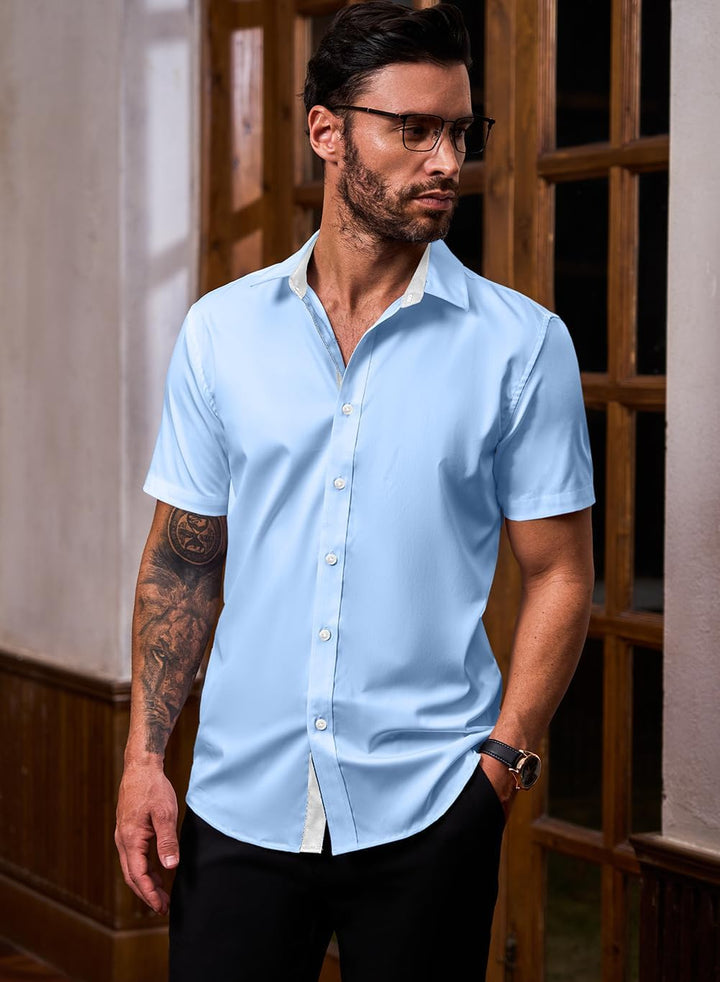 Meilicloth Herren Hemd Businesshemd Kurzarm Freizeithemd Herrenhemden Casual Regular Fit Bügelfrei B