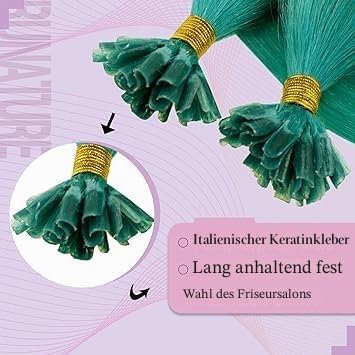 RUNATURE Extension Echthaar Bondings Teal 35cm Keratin Bonding Extensions Echthaar Unsichtbar Haarve