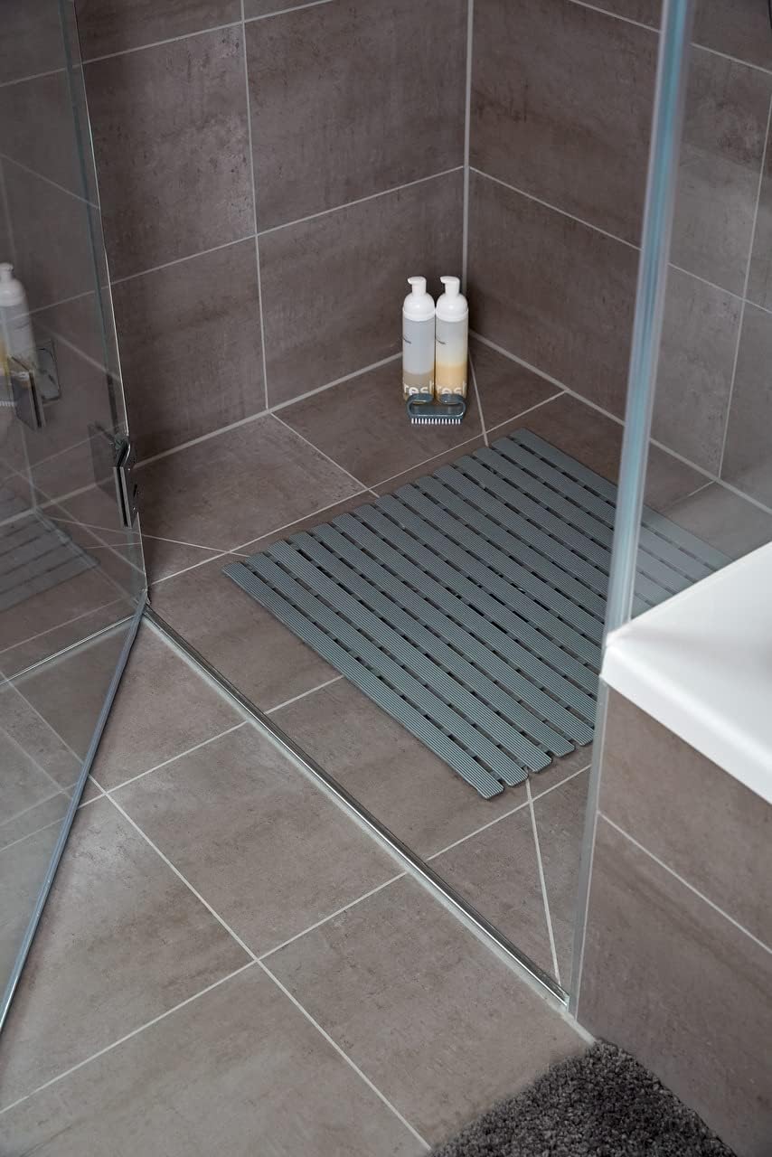 WENKO Duscheinlage Mod. Arinos Grau, Antirutsch-Duschmatte mit Saugnäpfen, 54 x 54 cm, Oberfläche mi