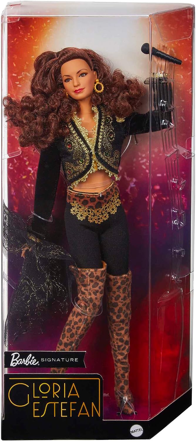 Barbie HCB85 - Signature Gloria Estefan Barbie-Puppe in goldener und schwarzer Mode mit Accessoires