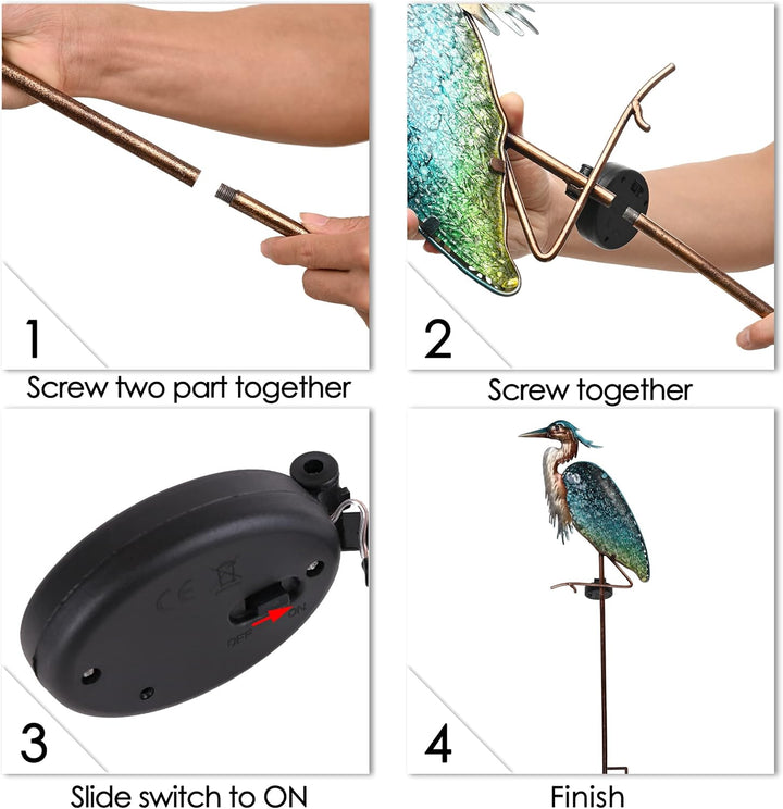 TERESA'S COLLECTIONS Solarlampen für Aussen,Gartendeko für Draussen Wetterfest,99cm Graureiher Solar