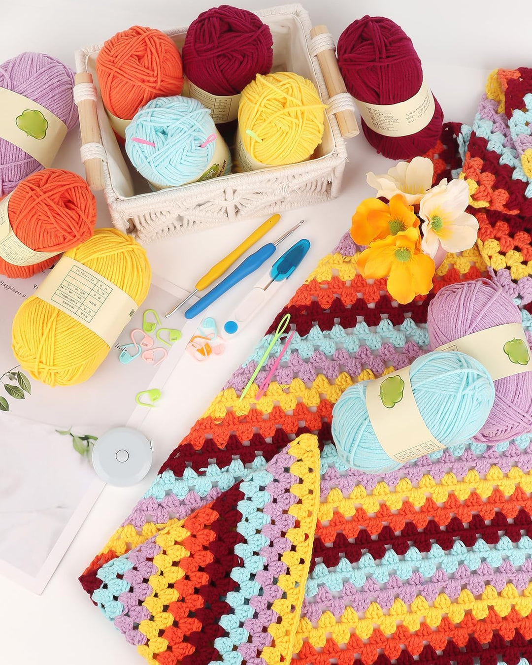 Aeelike Granny Square Shawl Häkelset für Anfänger, Häkelnadel Set mit Häkelnadeln 3,5mm 4,0mm, Häkel