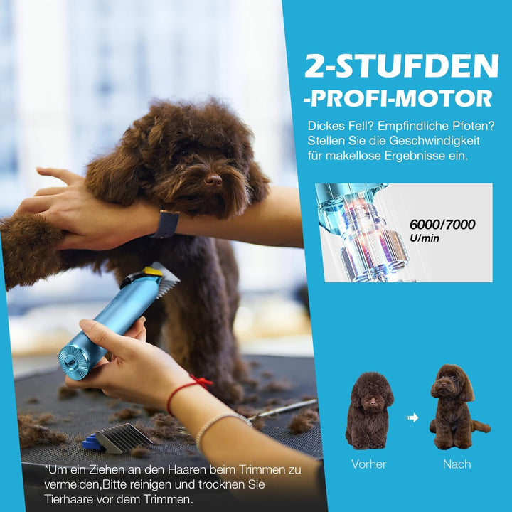 Hundeschermaschine Profi mit Ersatzklinge,5-in-1 Abnehmbare Klinge Schermaschine Hund mit 2 Geschwin