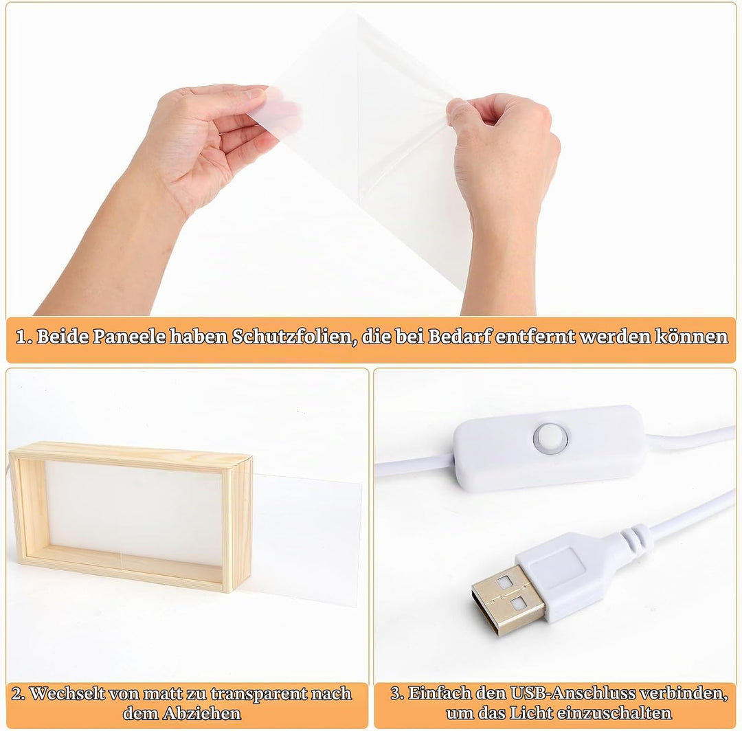 3D Bilderrahmen zum Befüllen, 26*6*13cm Objektrahmen Holz, leuchtender Fotorahmen, LED-Display-Artik