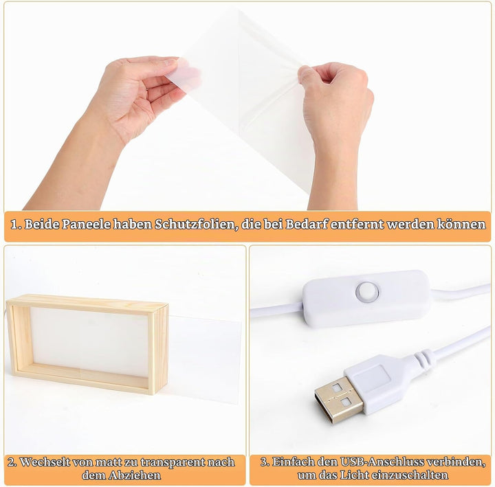 3D Bilderrahmen zum Befüllen, 26*6*13cm Objektrahmen Holz, leuchtender Fotorahmen, LED-Display-Artik