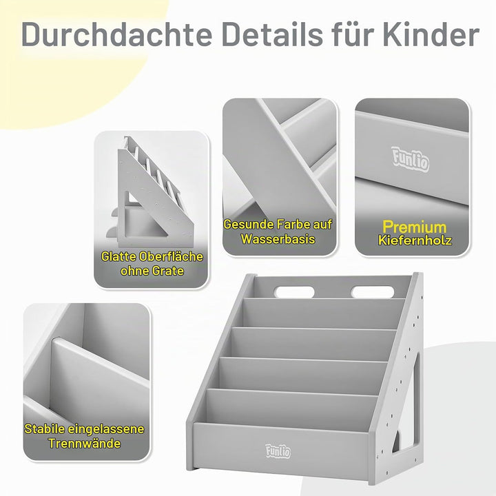 FUNLIO Montessori-Bücherregal für Kleinkinder von 1–5 Jahren, nach vorne gerichtetes Kinderbücherreg