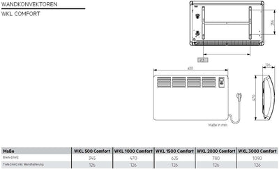 AEG Wandkonvektor WKL 500 Comfort, Elektroheizung energiesparend, 500 W für ca. 6 m², LCD Display, W