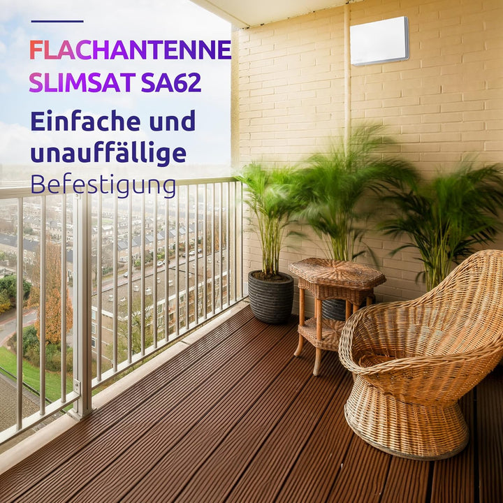 STRONG - SlimSat SA62 - Kompakte Satellitenantenne - Integriertes Twin LNB - mit Fensterhalterung -