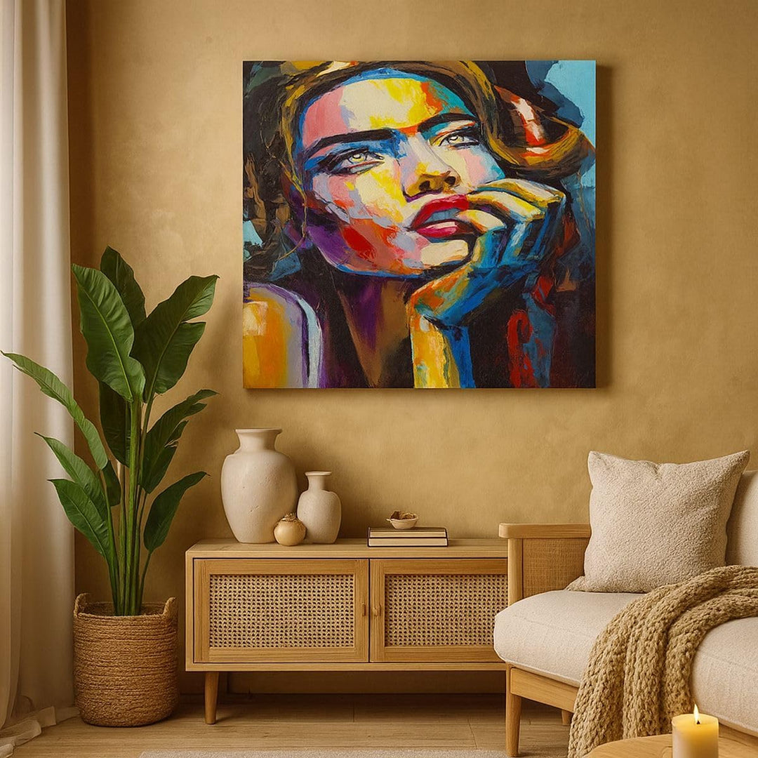Bilder auf Leinwand 100x70cm Leinwandbild mit Rahmen Mädchen Gesicht Gross Wanddeko Bild Schlafzimme